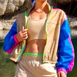 Fabletics Payton Woven Jacket Multi Color Block Lightweight Pockets Size XL